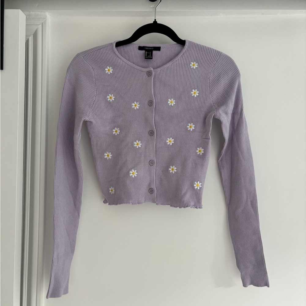 Forever 21 Light Lavender Ribbed Button Cardigan